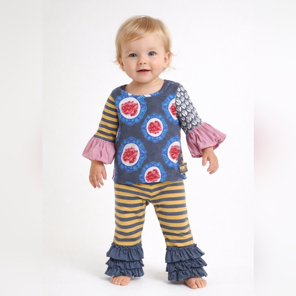 Matilda Jane Other - #1867Matilda Jane " Paint By Numbers" 2pc Set Floral/Striped With Ruffles Sz.12m